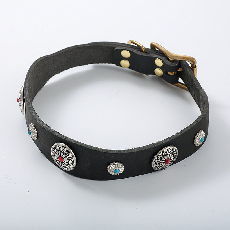 工厂直销牛皮狗狗项圈中大型犬脖套马犬罗威纳项圈牛皮配饰项圈