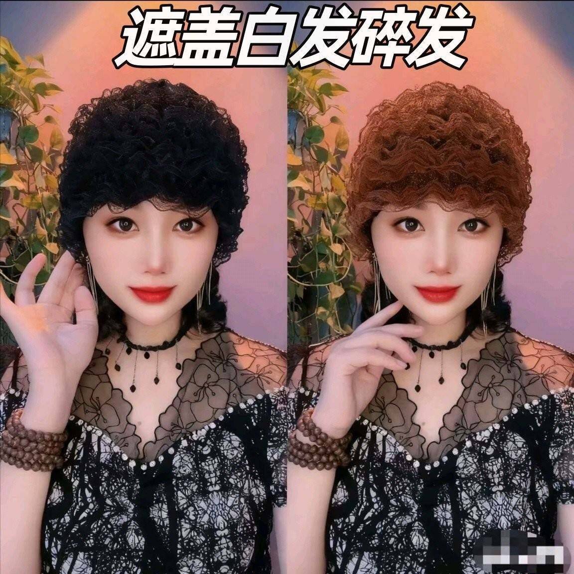 帽子遮白发的头饰新款盖女士蕾丝花边洋气包头帽盖妈妈帽四季假发图片