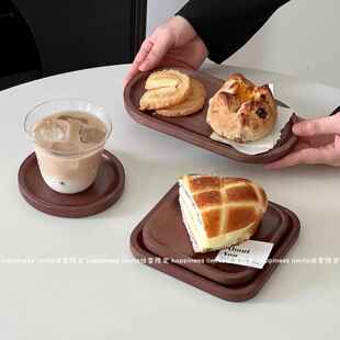 日式木质盘椭圆方形小木托盘咖啡饭厅食物碟子收纳盘ins拍照道具