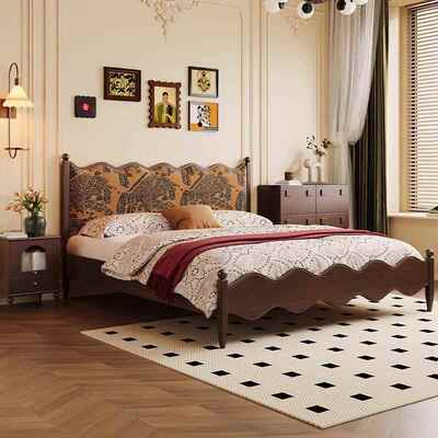 法式园中古风全实302#木床波提花浪漪涟床复古带软包美式田主卧双