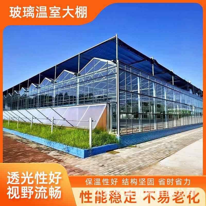 智能玻璃遮阳温室大棚温室花卉棚蔬菜棚镀锌阳光连栋连体温室大棚