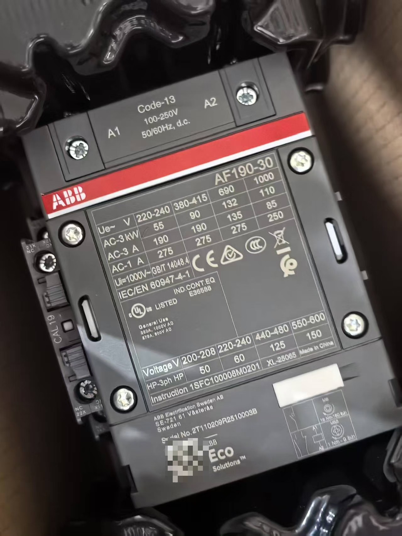 ABB交流接触器 AF190-30全新原装正品带包装 不包邮