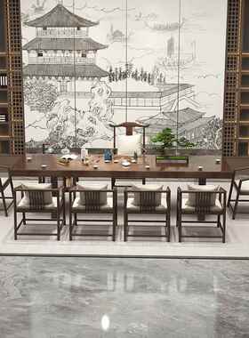 新中式实茶桌组木合茶几公一体带椅茶盘泡茶桌商业办室茶VGJ桌茶