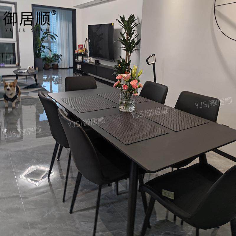 极简纯黑岩板餐桌小户型现代简约轻奢黑色歺餐桌椅组合德利丰桌子