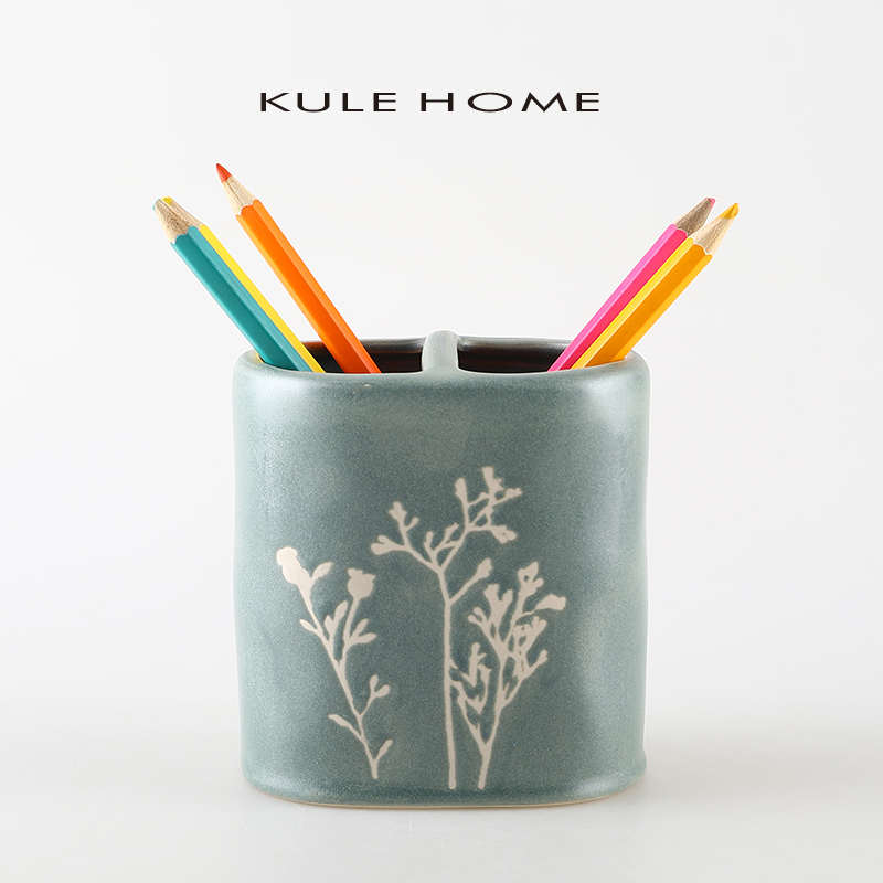KULE HOME 陶瓷毛笔筒圆珠笔筒大号文房文具用品办公桌杂物筒收纳