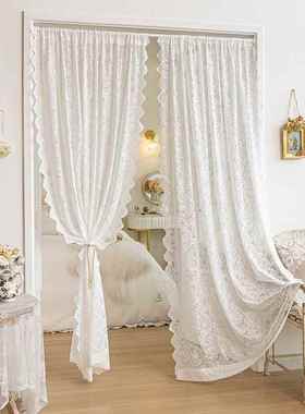 厨房白色波浪边隔断装饰魔术贴卧室门帘免打孔韩式蕾丝窗帘纱直销