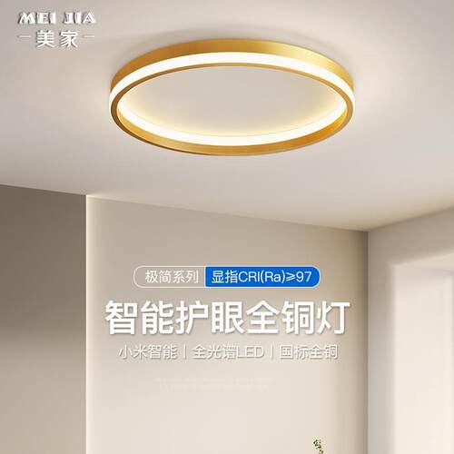 新款全光谱护眼全铜现代简约风卧室灯led吸顶灯房间阳台主卧灯具
