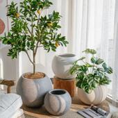 大口径创意镁水泥花盆高端轻奢简约客厅阳台庭院落地别墅盆栽装 饰