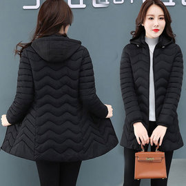 冬季韩版时尚修身棉衣女装，中长款黑色加厚羽绒棉服保暖棉袄潮