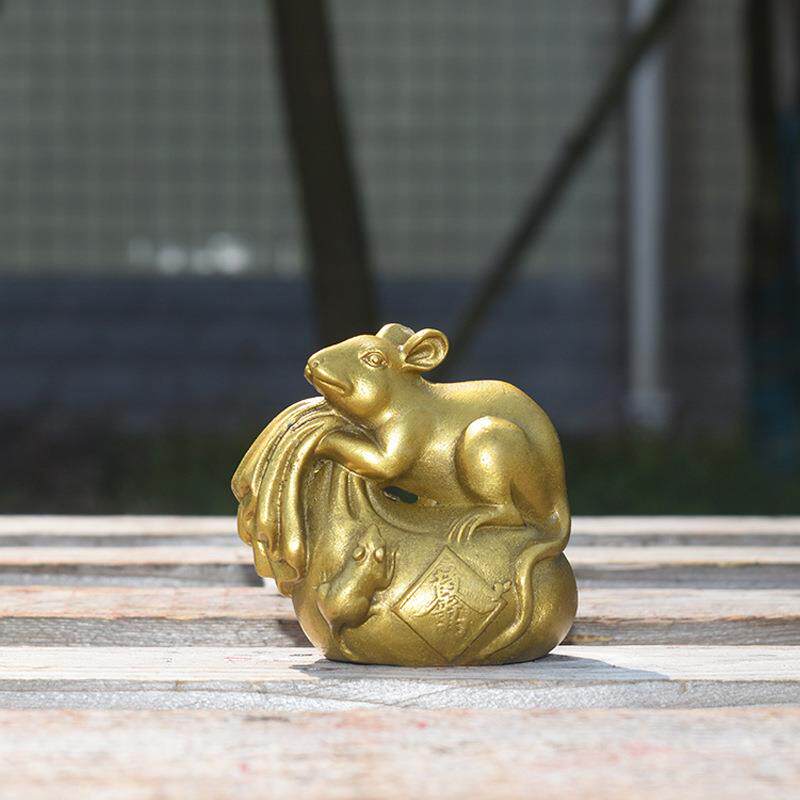 黄铜老鼠摆件铜金钱鼠九子鼠生肖鼠黄金袋群鼠拉布袋家居工艺品