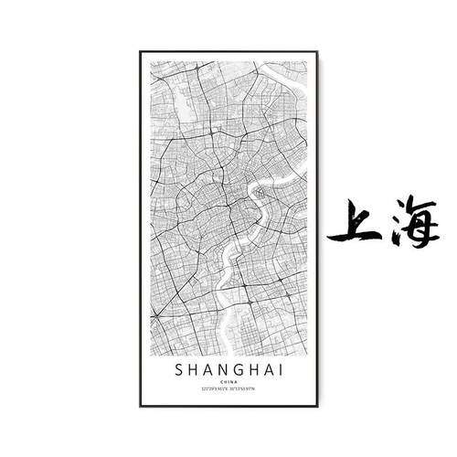 定作城市地图装饰画客厅落地艺术壁画走廊过道竖版玄关办公室挂画