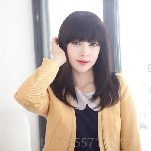 正品真假发女齐刘海中发 时发尚直女士自然逼真长发真人发丝长假