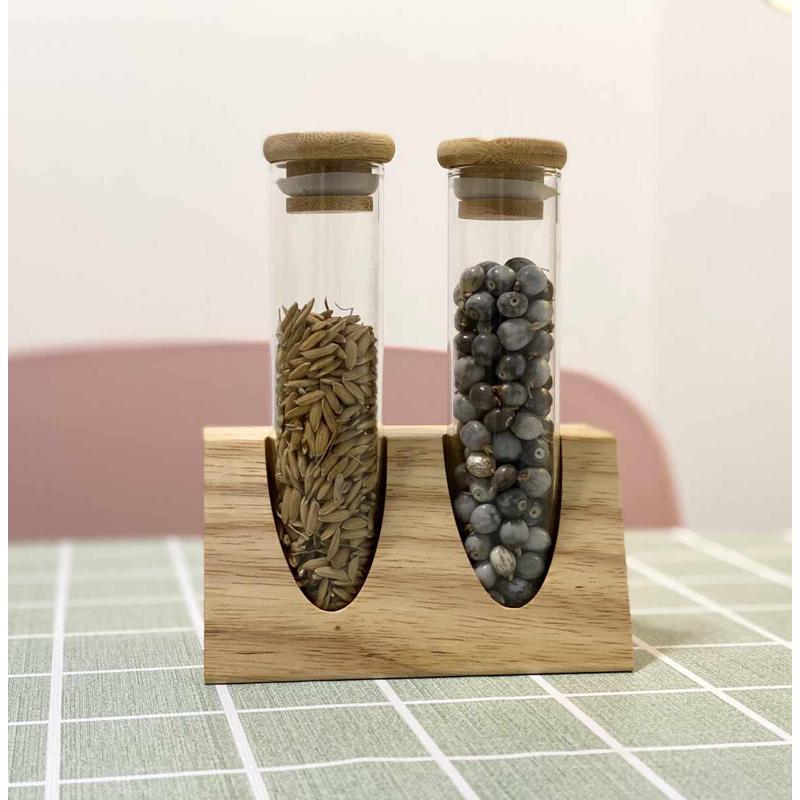 试管实木展示架玻璃储物罐样品房摆件创意收纳茶叶咖啡豆分类王之