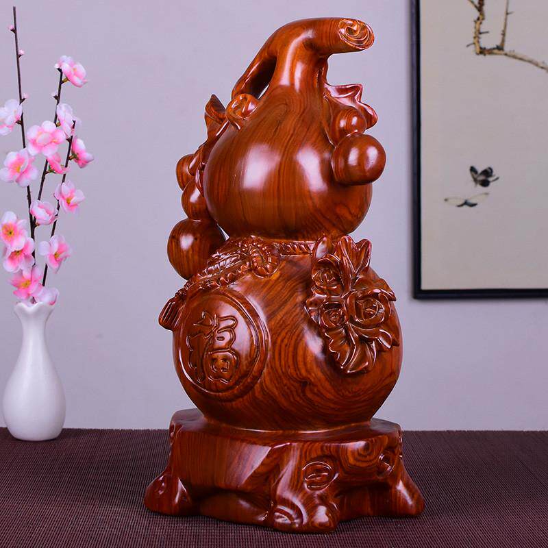 花梨木葫芦摆件大号刻福禄客厅家居装饰品红木工艺品送礼装饰