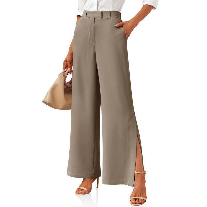 Z 29120 Women Business Casual Wide Leg Pants侧开衩阔腿裤
