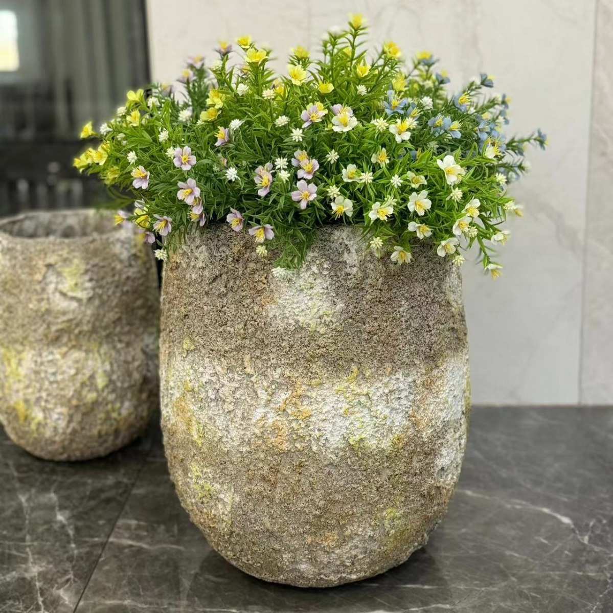 简约镁泥花盆大号绿植镁泥花器客厅阳台落地花盆室内装饰摆件盆景