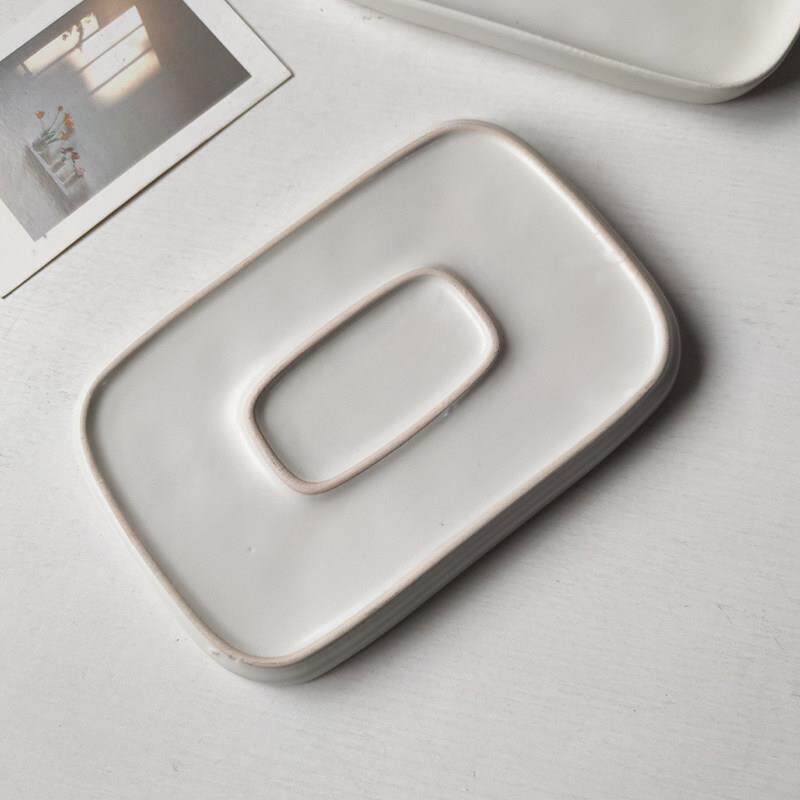 ins风纯色长方形点心盘商用陶瓷茶盘家用托盘甜品早餐水果盘微瑕