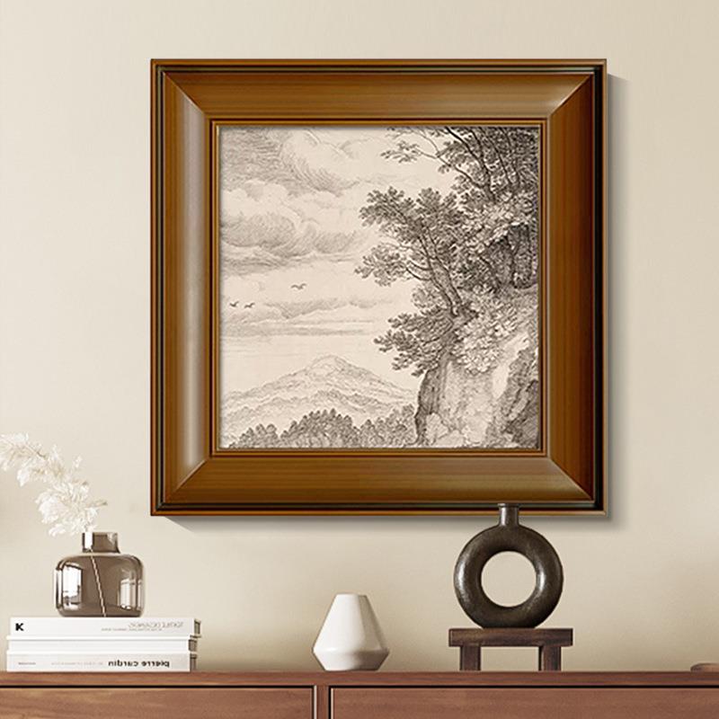 风景线稿素描挂画法式复古客厅装饰画美拉德中古餐厅玄关卧室壁画