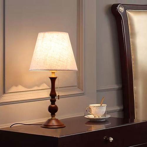 正品中古美式实木艺台灯书灯房卧室床头客厅氛围灯小侘寂风布复古