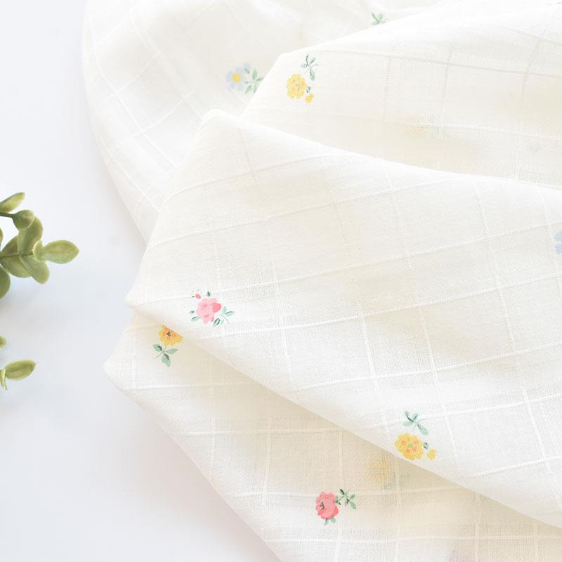 小面团布料纯棉方格提花清新小花朵面料印花棉布衣服童装手工DIY