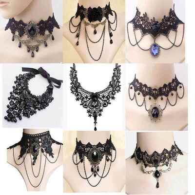 Gothic Style Jewelry Set Vintage Lace Choker Necklace Ring H