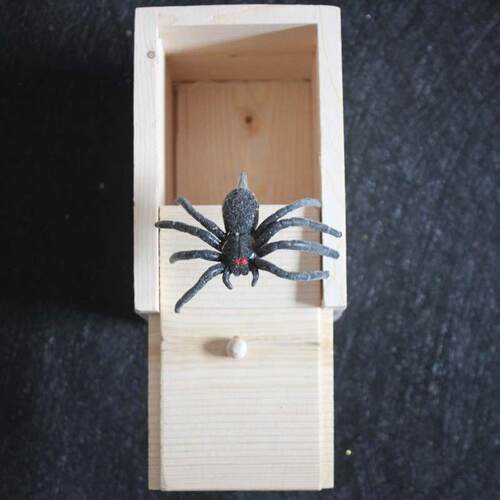 Funny Scare Box Wooden Prank Spider Hidden spoof toys