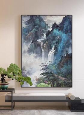 新式20256-1青绿山水风景关中装饰画客厅书玄房流水生酒店民财宿