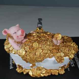 存钱罐只进不出树脂DIY金元宝猪摆件玄关收纳装饰万圣节收纳罐