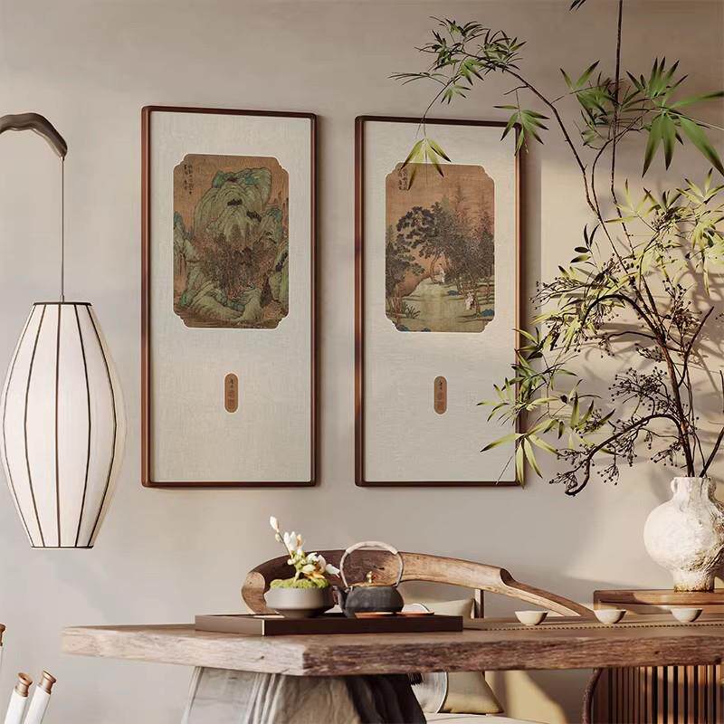 宋式美学山水风景客厅装饰画新中式古典风沙发背景墙挂画玄关壁画