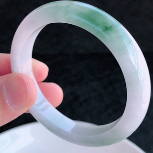 拍卖 53圈口天然缅甸A货翡翠老坑水润飘绿正圈玉镯手镯43.80g