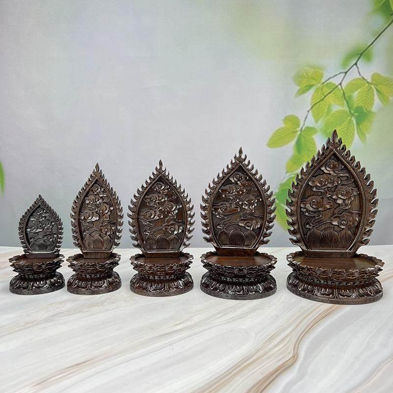 实木莲花底座唐卡供奉坐台佛像带屏风底托非洲黑檀木小佛龛展示架