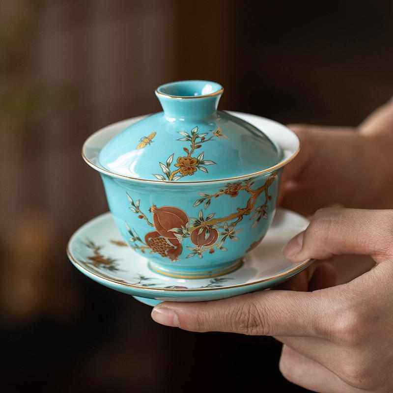 德化白瓷三才小盖碗描金羊脂玉茶碗家用批发轻奢茶杯陶瓷功夫茶具,餐饮具,盖碗,淘宝优惠券,粉丝福利购,淘宝优惠卷