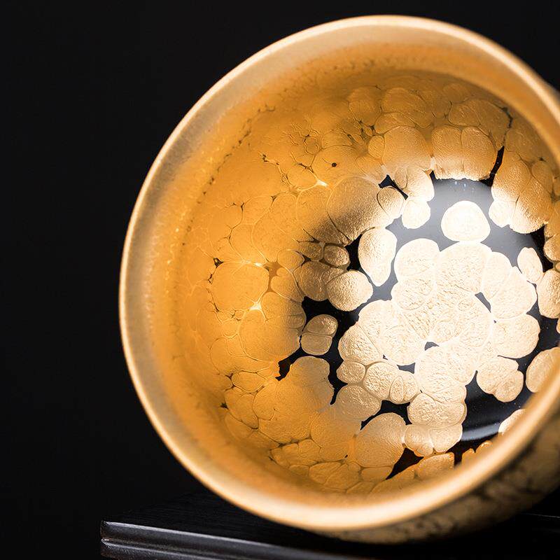 黄金油滴建盏金建窑茶盏主人杯瑞兽风水缸杯陶瓷品茗杯茶具鎏金