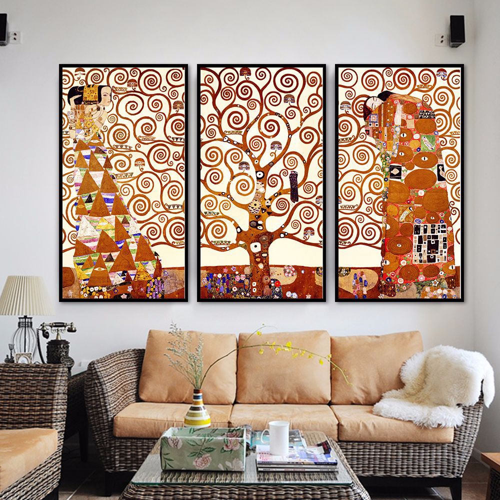克里姆特生命之树欧式油画酒吧餐厅客厅卧室走廊玄关竖幅装饰画图片
