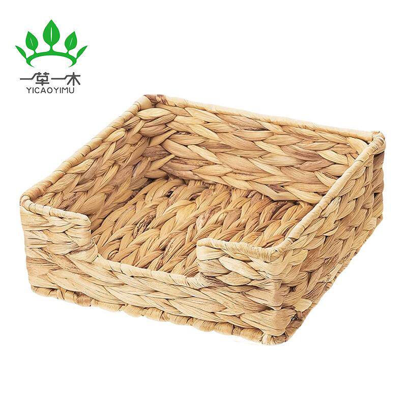 亚马逊热卖方形草编纸巾盒水葫芦草编织收纳篮收纳盒桌面置物篮