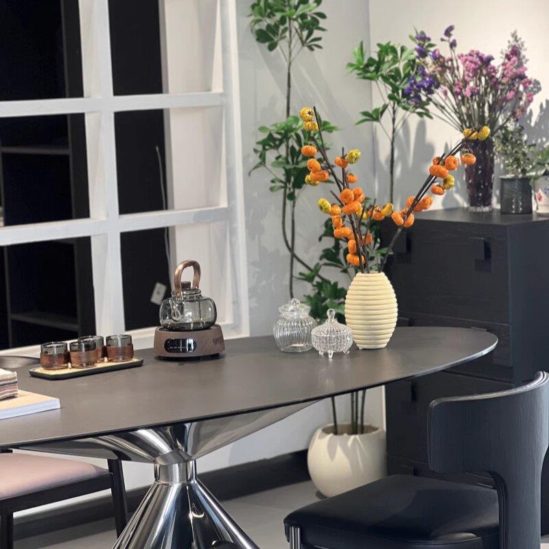 大利拉米娜太空黑餐椭圆岩形板桌茶桌书桌小户型YCT107专用意飞碟