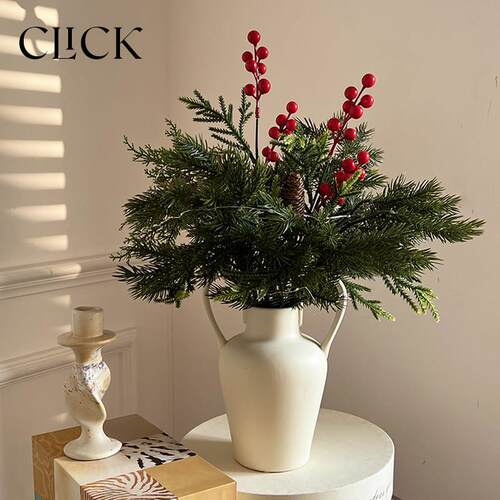 Click家居彷真绿色植物松枝树叶花束花瓶套 耶诞新年节日氛围装饰