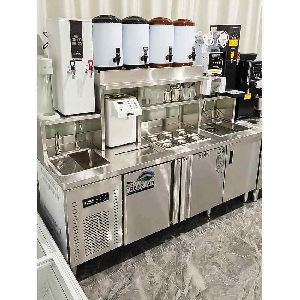 奶茶店设备全套商用制冷工作台咖啡店操作台开槽定制饮品店水吧台