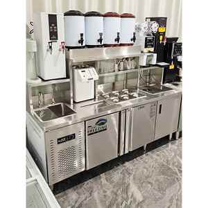 奶茶店设备全套商用制冷工作台咖啡店操作台开槽定制饮品店水吧台