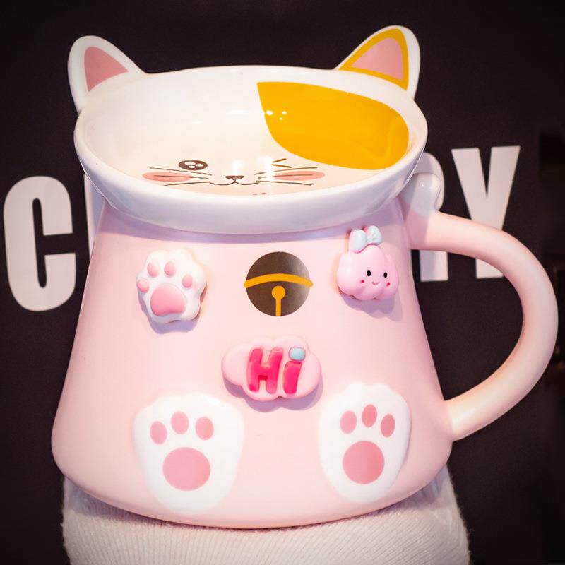 猫咪马克杯带盖勺高颜值设计感女生可爱卡通水杯情侣学生一对创意