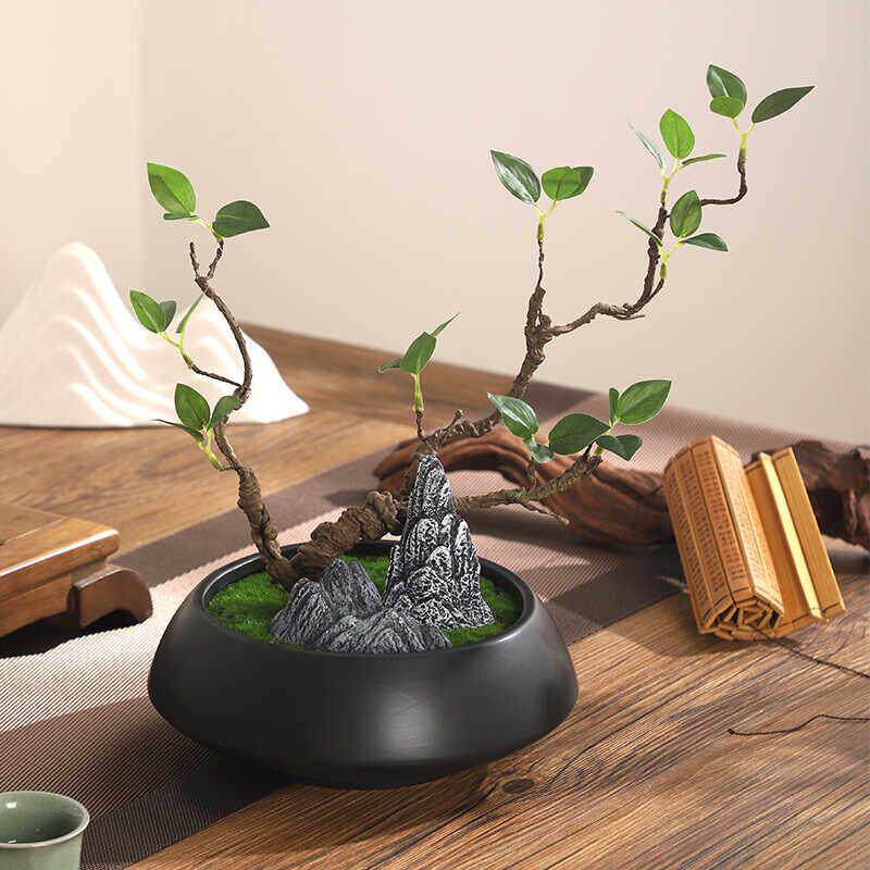 创意盆景彷真花摆设室内客厅办公桌绿植盆栽造景装饰假花摆件