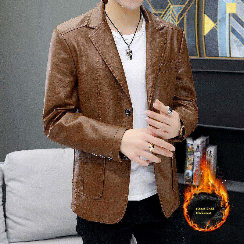 男式真皮皮夹克2025冬季新款丝绒高品质韩式皮夹克时尚青年男子服