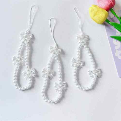 手机挂绳手工串珠手机链少女心珍珠蝴蝶结通用短款u盘挂件配饰潮