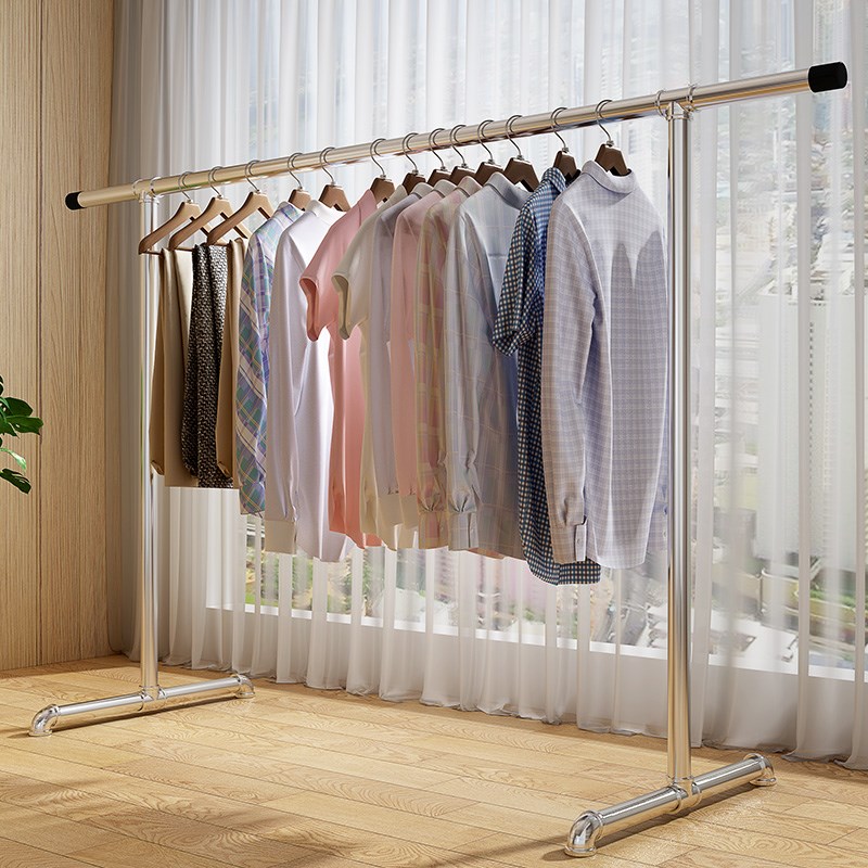 钢管晾衣架落地阳台卧室挂衣架不锈钢镀锌简易家用凉挂晒被晾衣杆