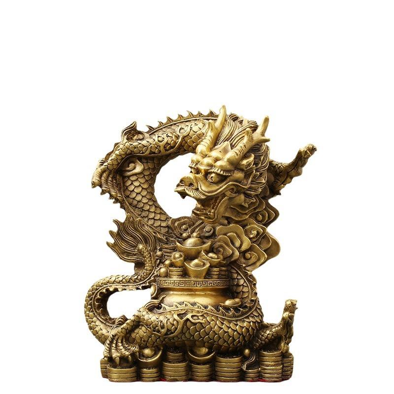 祥龙聚宝黄铜摆件聚宝盆金龙工艺品家居客厅铜装饰品店铺全铜摆饰