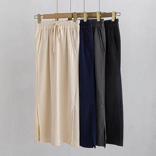 Word slit midi skirt, mid length, air layer, straight tube
