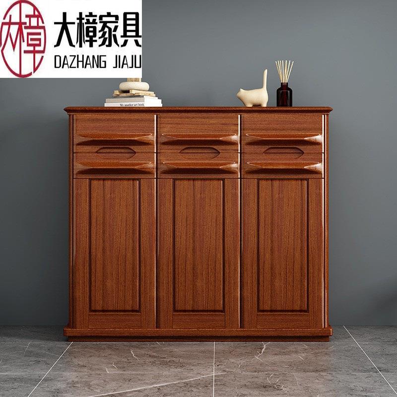 实木鞋柜胡桃木客厅三门入户玄关家用门口大容量新中式简约储物柜