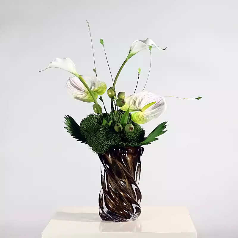现代轻奢创意马蹄莲艺术花艺旋纹琉璃花器样板房酒店餐厅玄关饰品,家居饰品,仿真花/假花,淘宝优惠券,粉丝福利购,淘宝优惠卷