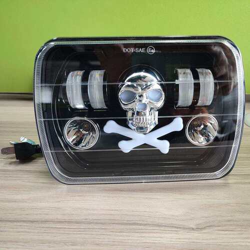 新款牧马人大灯7寸方灯65W led前大灯6x7骷髅头越野车灯改装