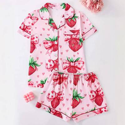 Women 2 Sleeve Sleepwear Loungewear Pajama Set Soda Print